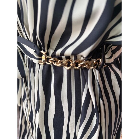 NWOT‎ Mango Black & Cream Striped Satin Shirt Dress XL - Picture 16 of 16